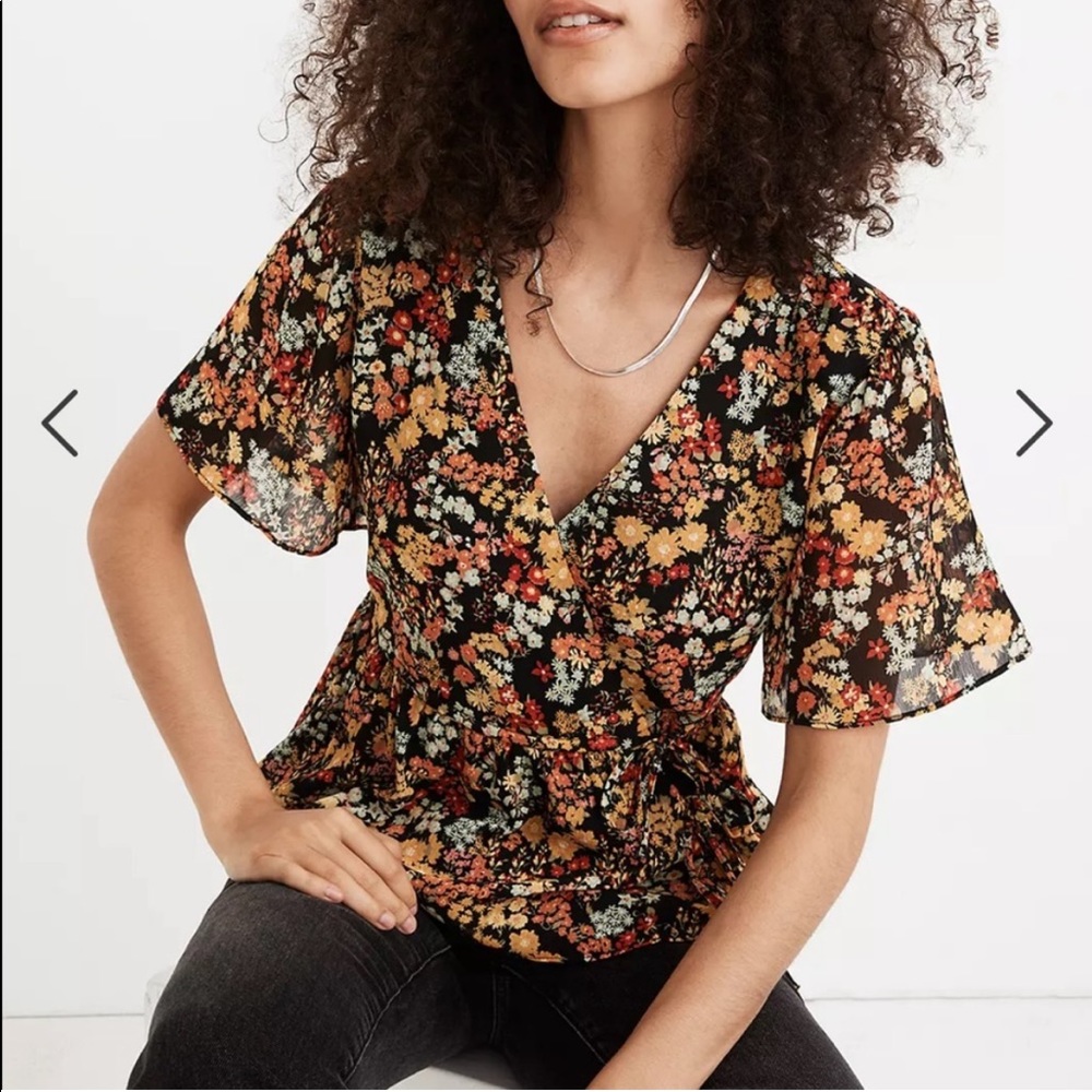 ✨ NWT Madewell Short-Sleeve Peplum Wrap Top in Flower Garden